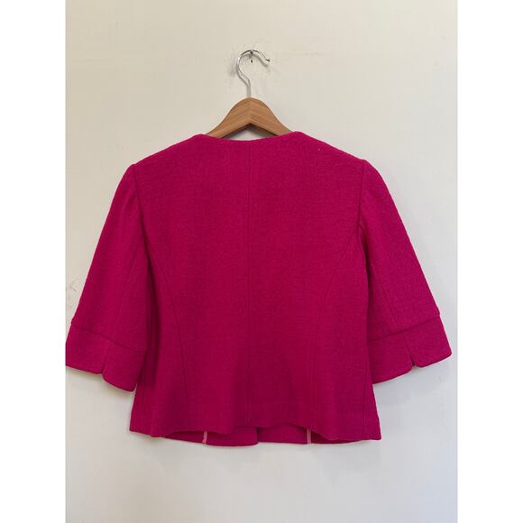 LOFT Pink Wool Blend Cropped Blazer Gold Button Feminine Workwear Preppy Small - Picture 4 of 4